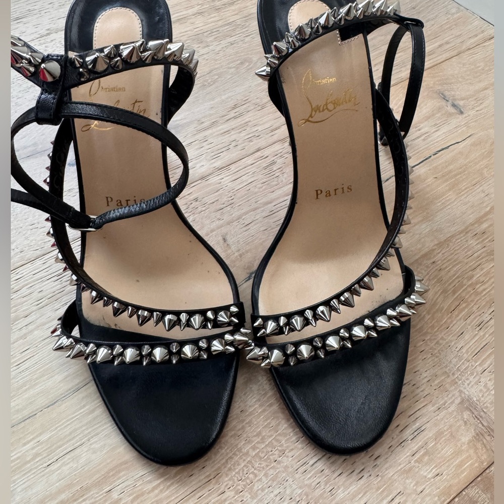 Authentic Louboutin Sandals with studs size 37.5, 100mm. Sole protectors added.